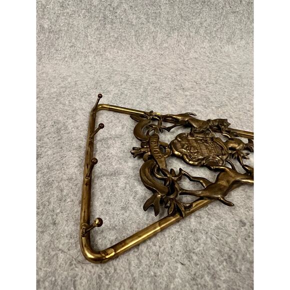 Italian Honor Shield Crest Brass Key Holder Hooks Knight Dog & Stag‎ Vintage - Picture 5 of 6